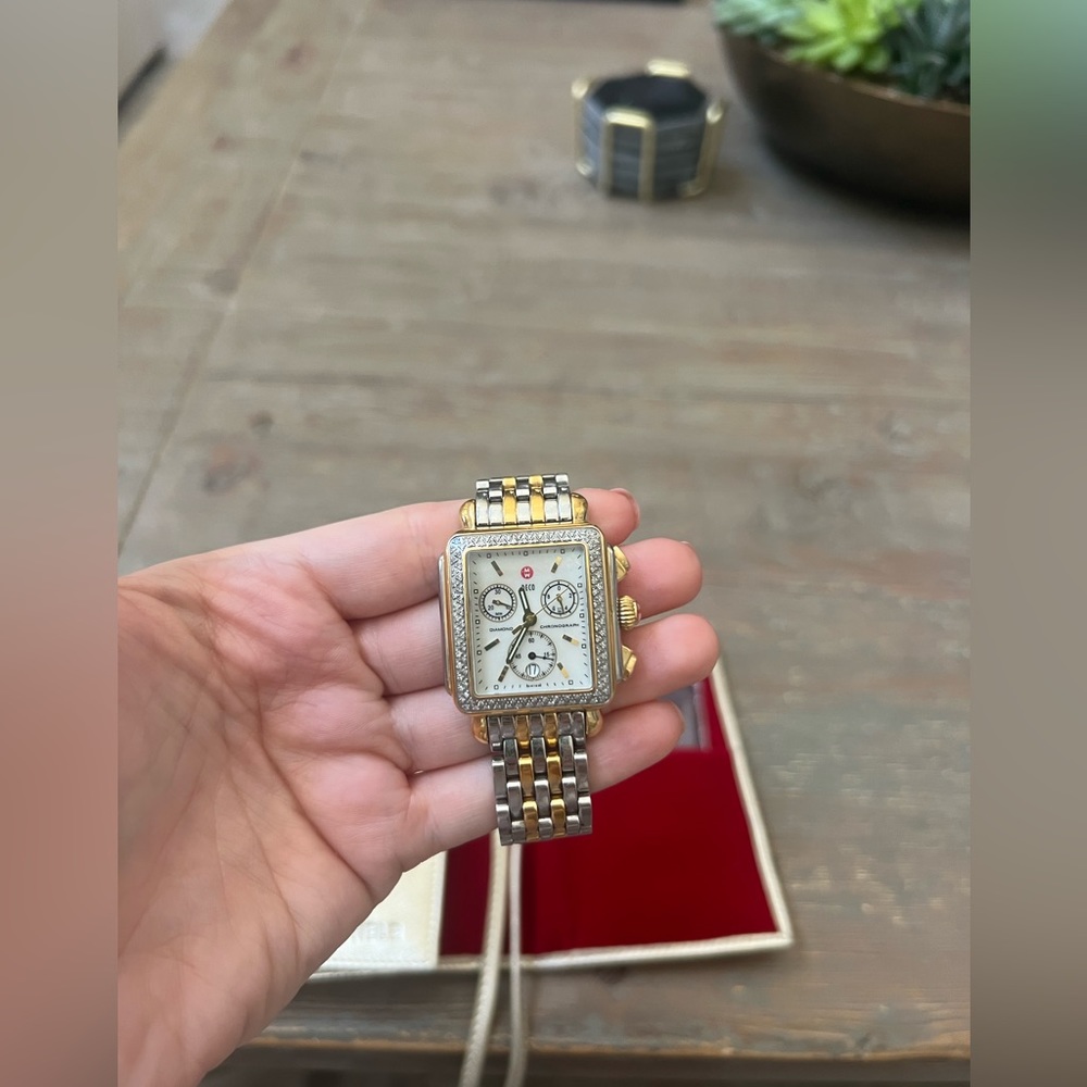 MICHELE Deco Watch - Two Toned Mother of Pearl Face with Diamonds